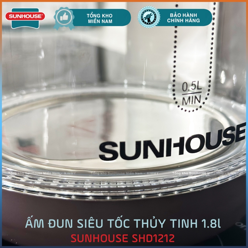 Ấm đun siêu tốc 1.8L bình thủy tinh Sunhouse SHD1212